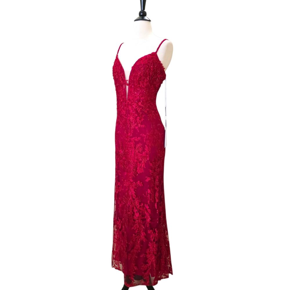 Mac Duggal 20330 Red Beaded Formal Dress Embroidered Evening Gown Maxi 12 - Picture 6 of 11